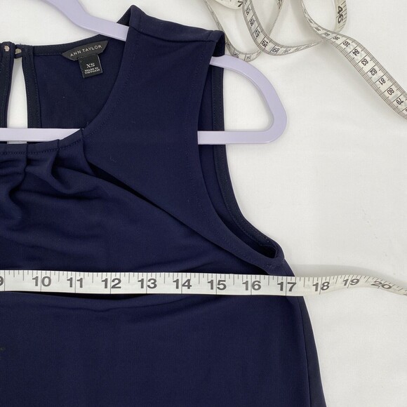 Ann Taylor Women's Round Neck Sleeveless Pleated Tank Top Blouse Navy Blue XS - Picture 7 of 9